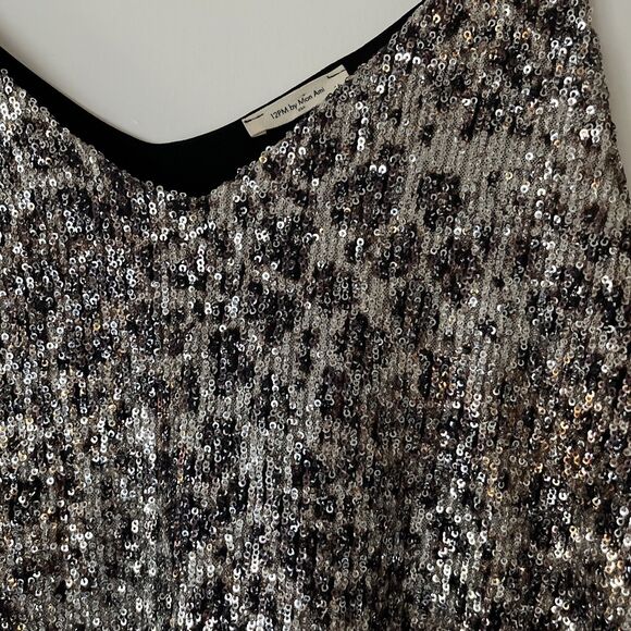 12PM by Mon Ami womens sequined tank top blouse shirt formal beige black small - Picture 2 of 14